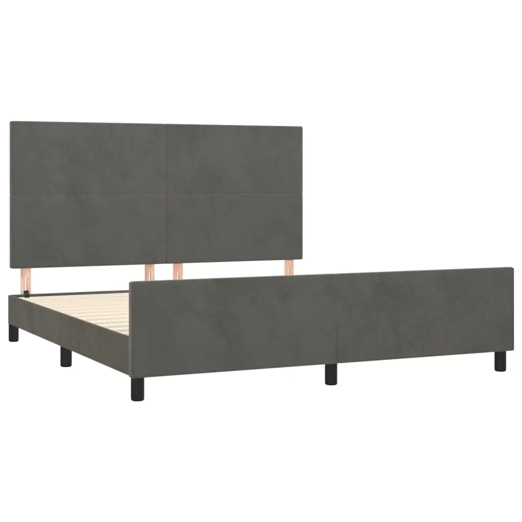 Queen Bed Frame Dark Grey Velvet 152x203cm Adjustable Height Headboard