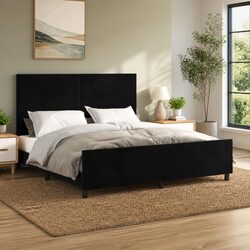 Concise Design: Black Velvet Queen Bed Frame with Headboard