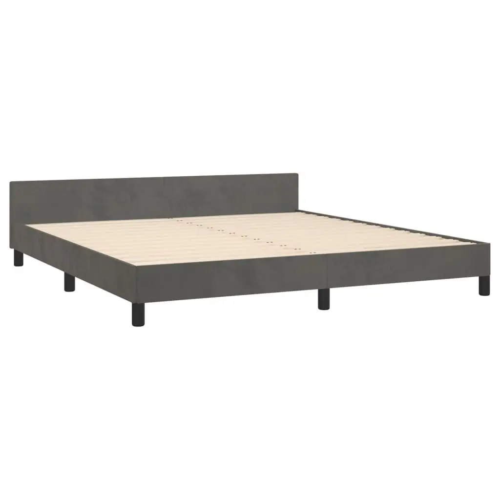 Queen Bed Frame Dark Grey Adjustable Headboard Plywood Slats Sturdy Legs