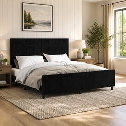 Concise Design for Queen Bed Frame in Black Velvet