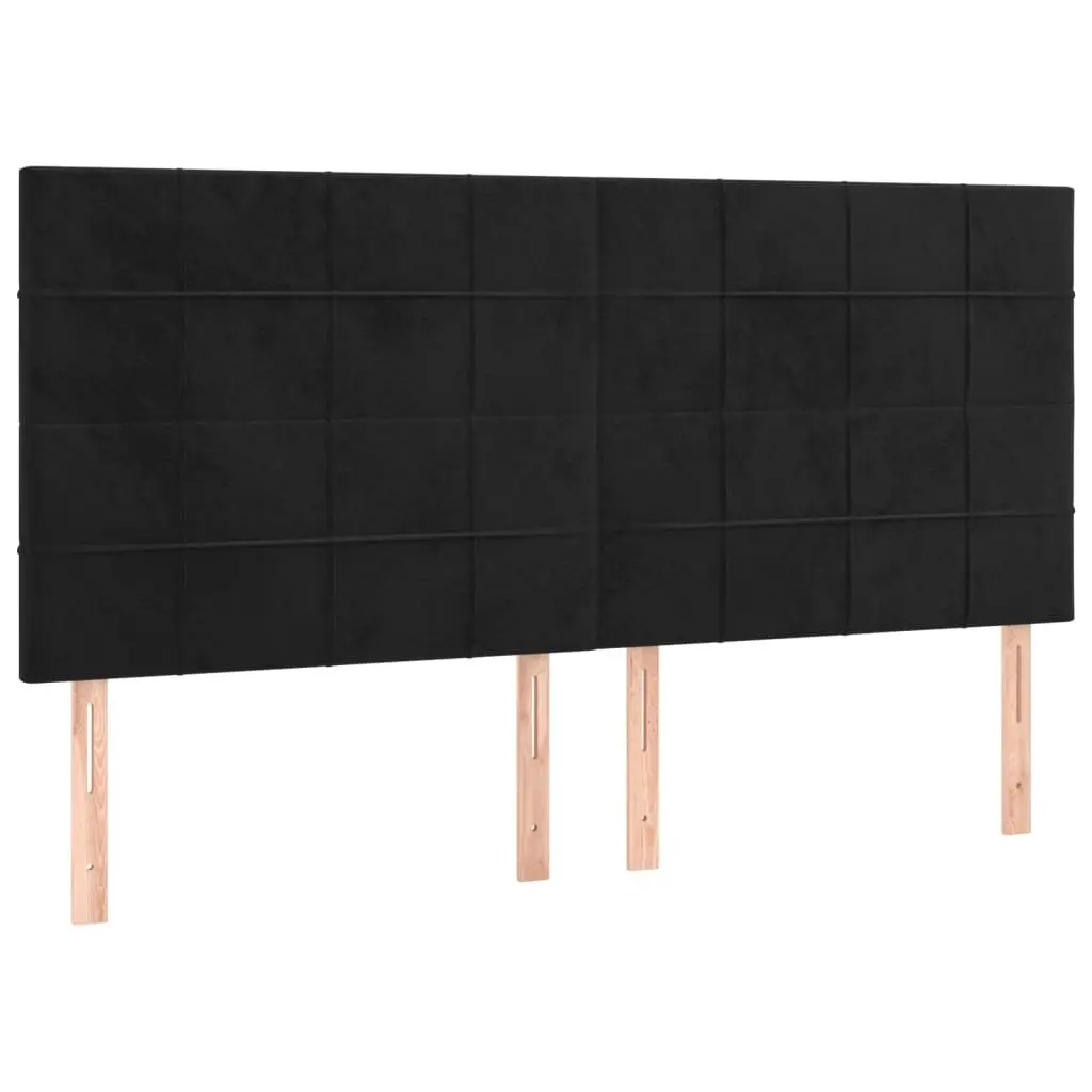 Queen Bed Frame Black 152x203cm Velvet Headboard Plywood Slats