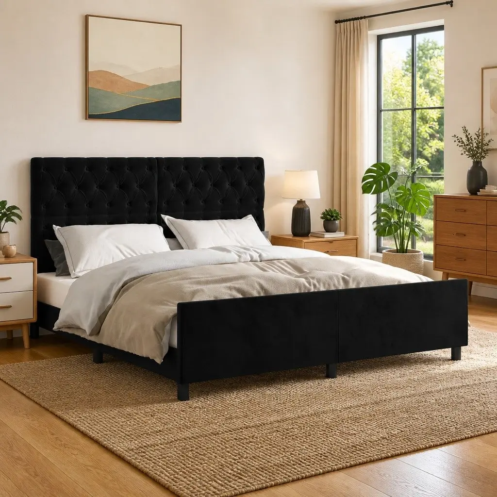 Velvet Queen Bed Frame with Height Adjustability