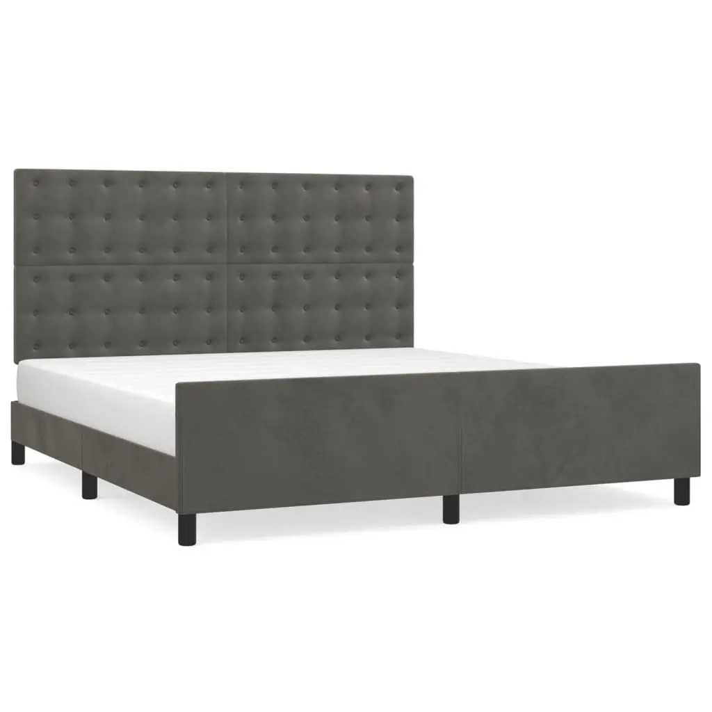 Queen Bed Frame Dark Grey Velvet 152x203 cm Adjustable Height Headboard