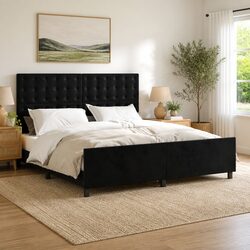 Confidently Built Queen Bed Frame with Velvet Headboard