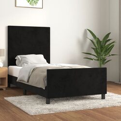 King Single Bed Frame Black Velvet Headboard 107x203 cm Bedroom Furniture