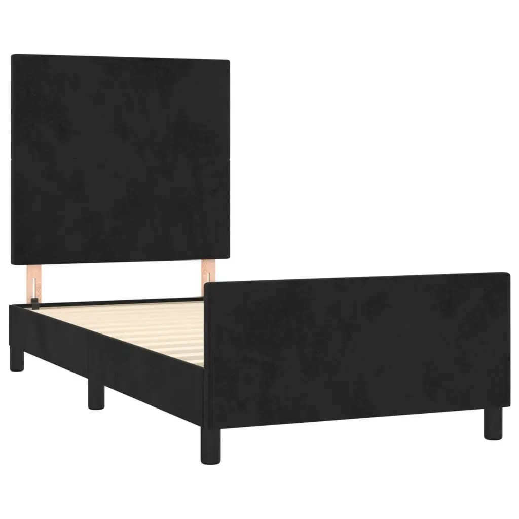 King Single Bed Frame Black 107x203 cm Velvet Upholstered Headboard