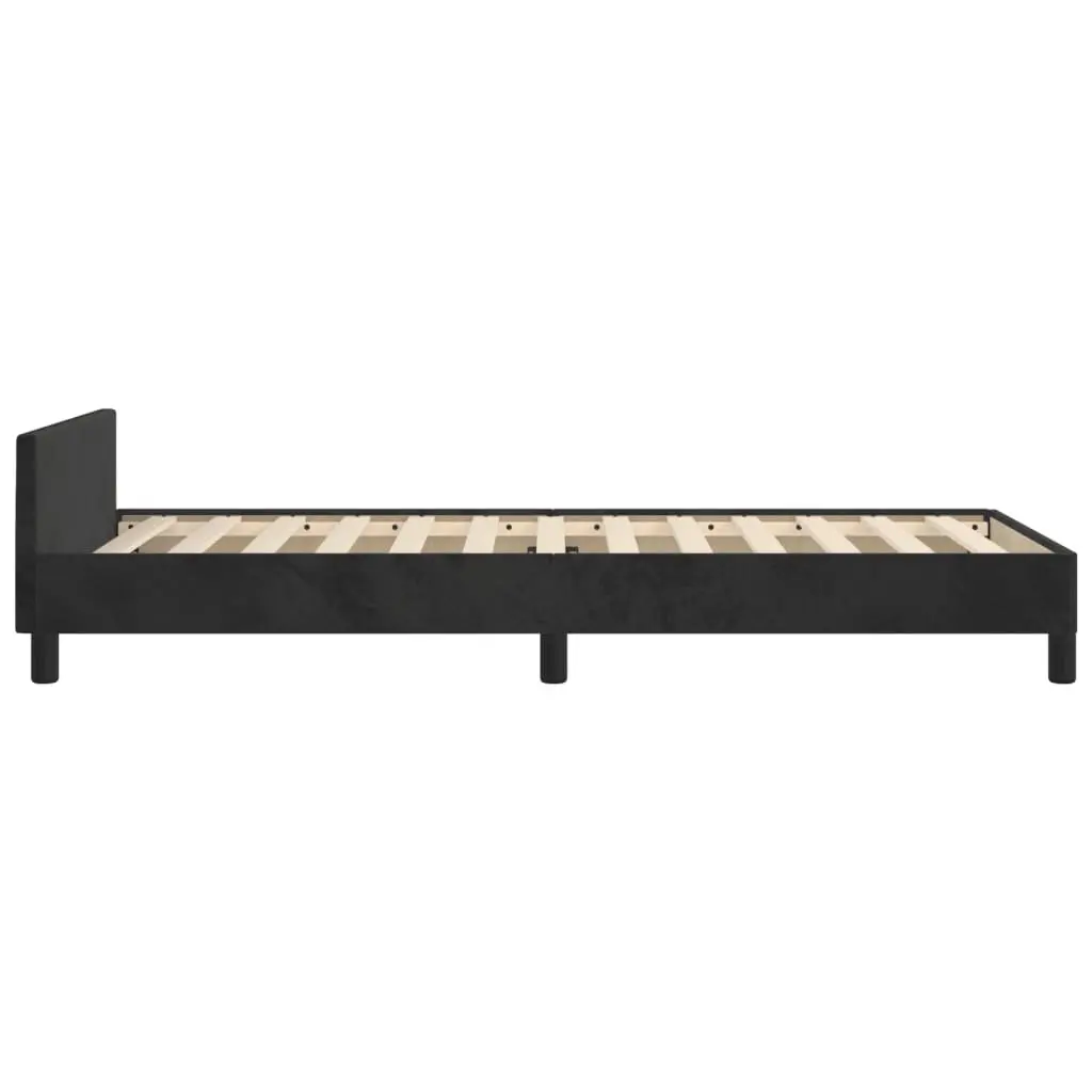 King Single Bed Frame Black 107x203 cm Velvet Upholstered Headboard
