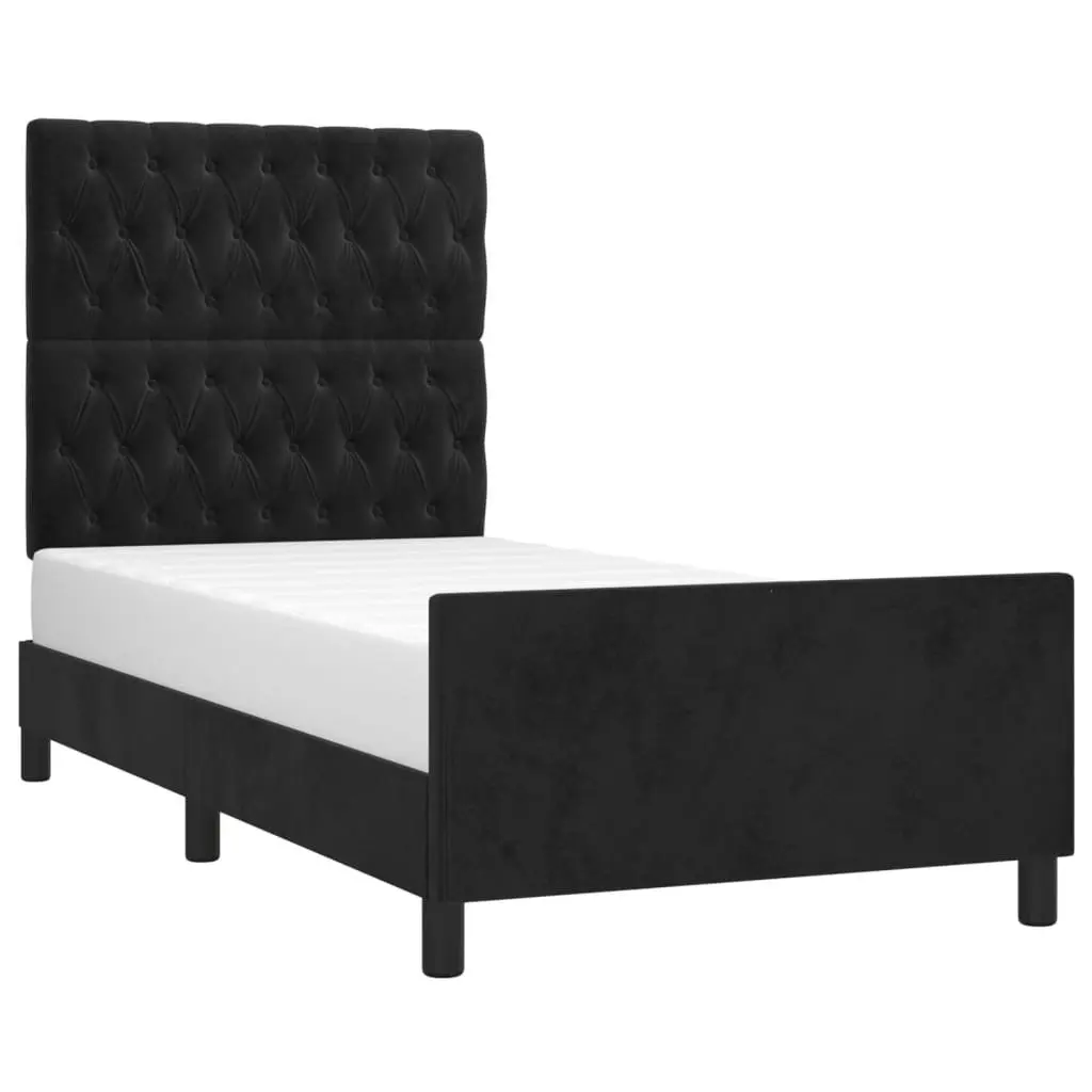 King Single Bed Frame Black Velvet Adjustable Headboard 107x203cm