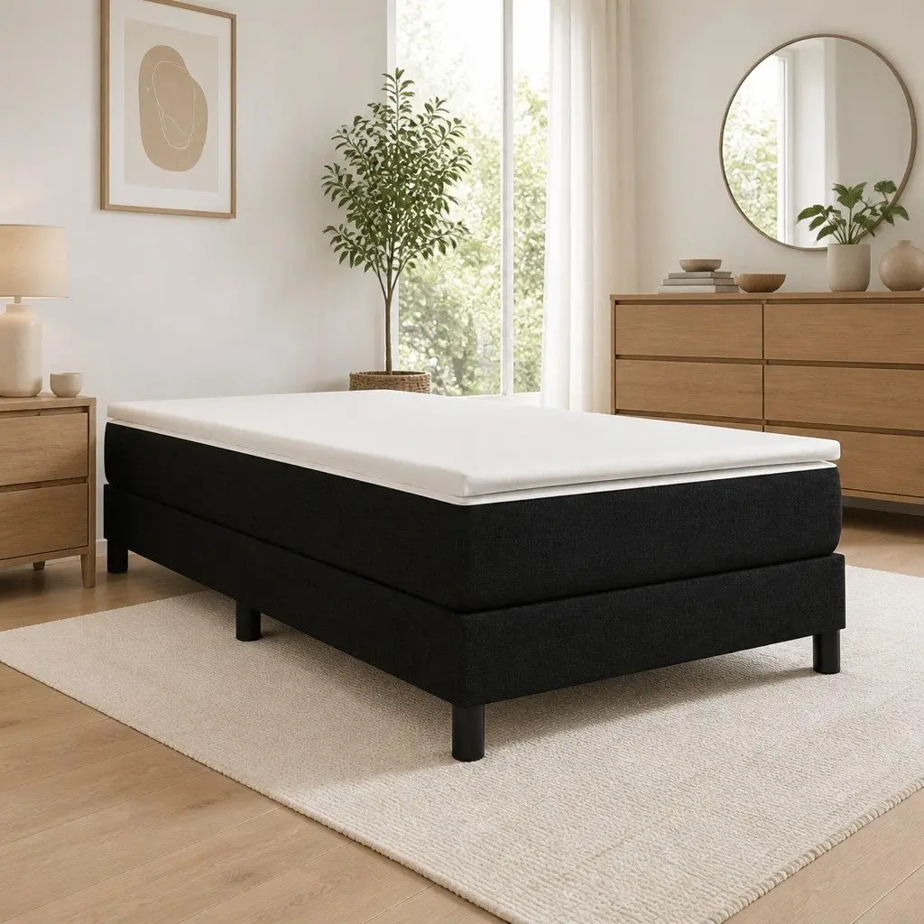 Box Spring Bed Black King Single 106x203 cm Pocket Spring Mattress Medium Firm