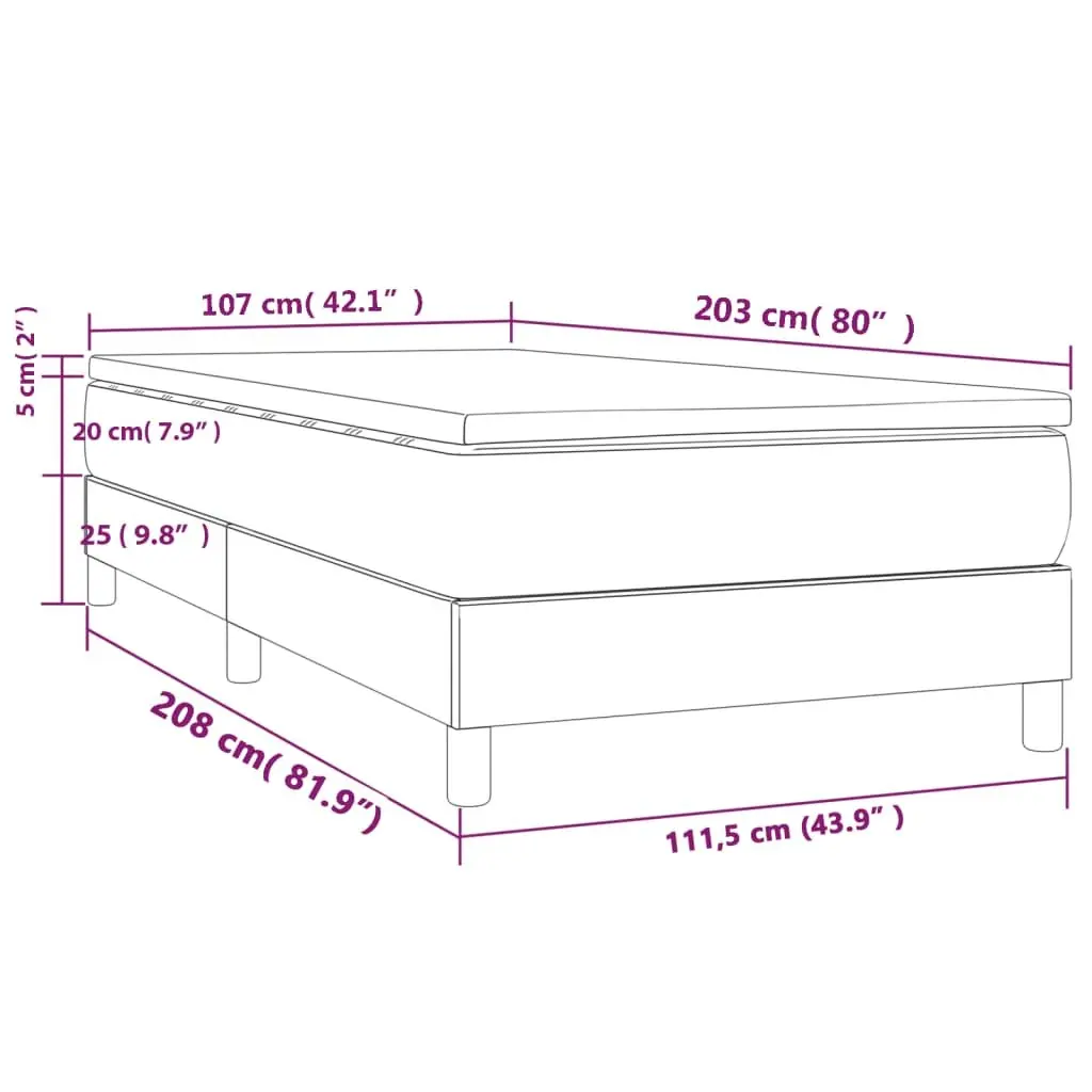Box Spring Bed Black Velvet King Single Pocket Spring Mattress 106x203cm