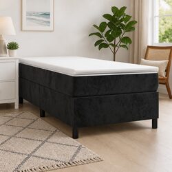 Box Spring Bed with Pocket Spring Mattress King Single Black Velvet 106x203 cm
