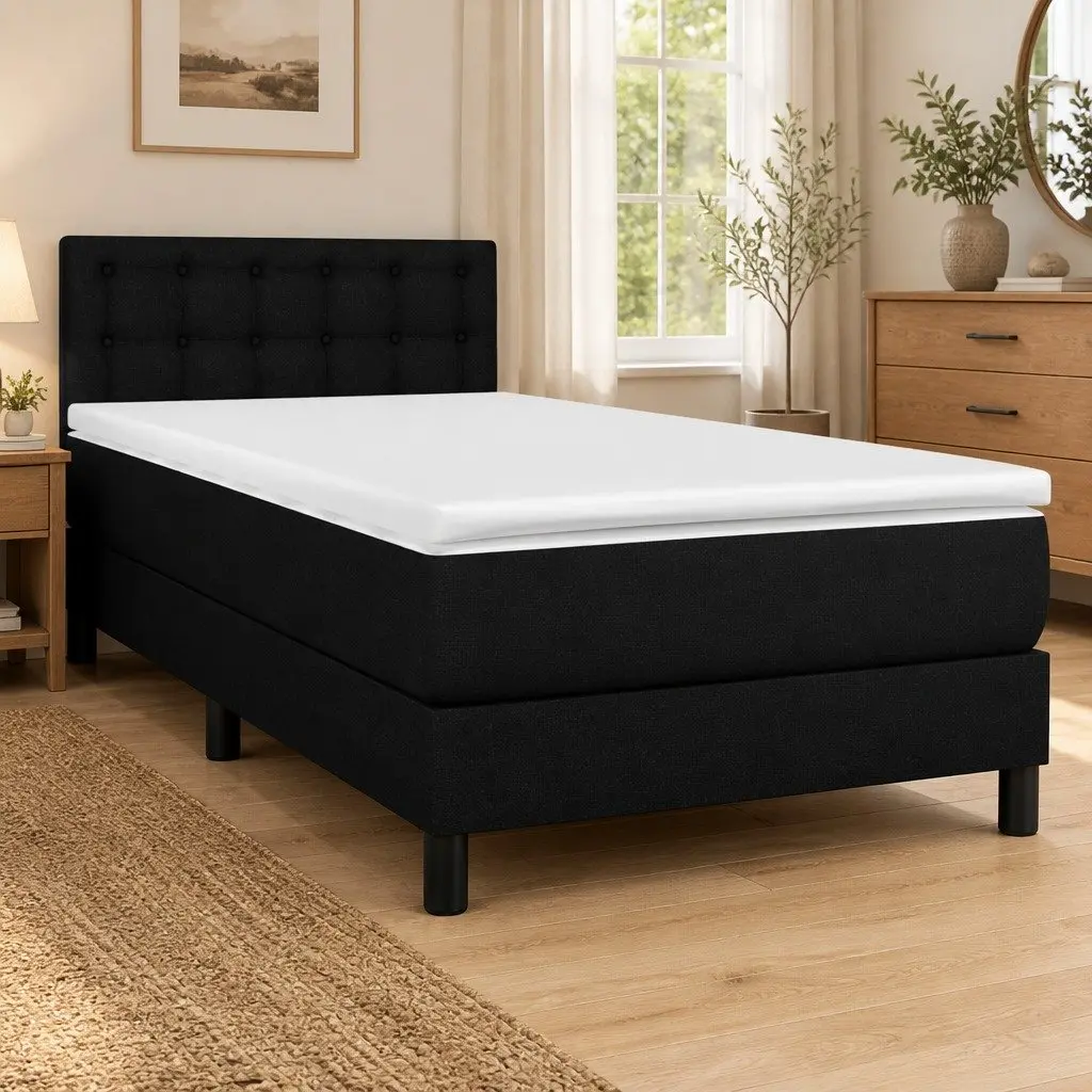 Box Spring Bed Black King Single Pocket Spring Mattress with Adjustable Headboard