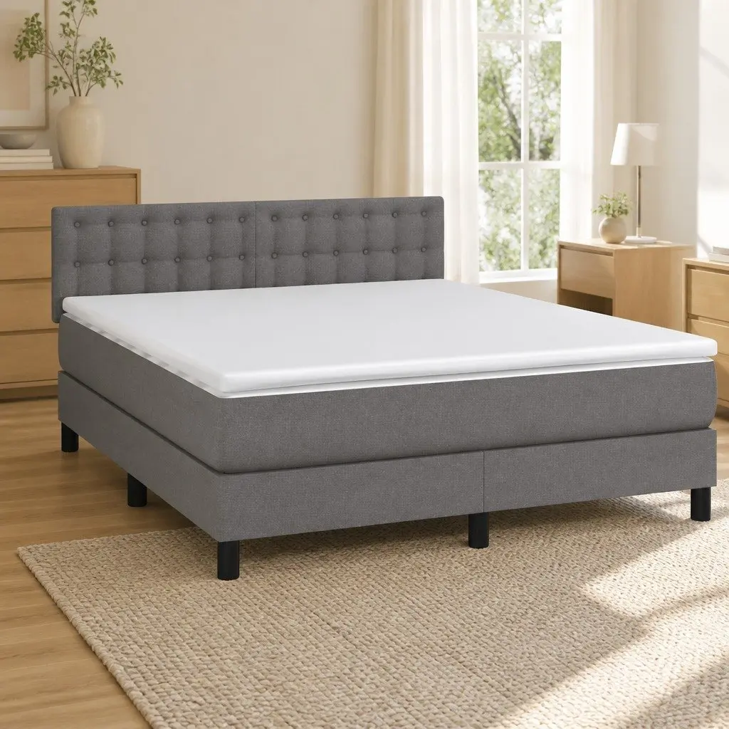 Box Spring Bed Grey Queen Size Adjustable Headboard Pocket Spring Mattress