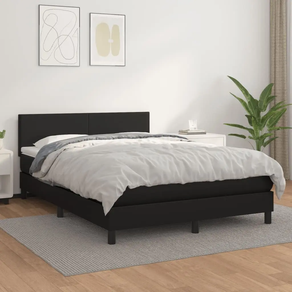 Box Spring Bed Black Queen Size Faux Leather with Pocket Spring Mattress