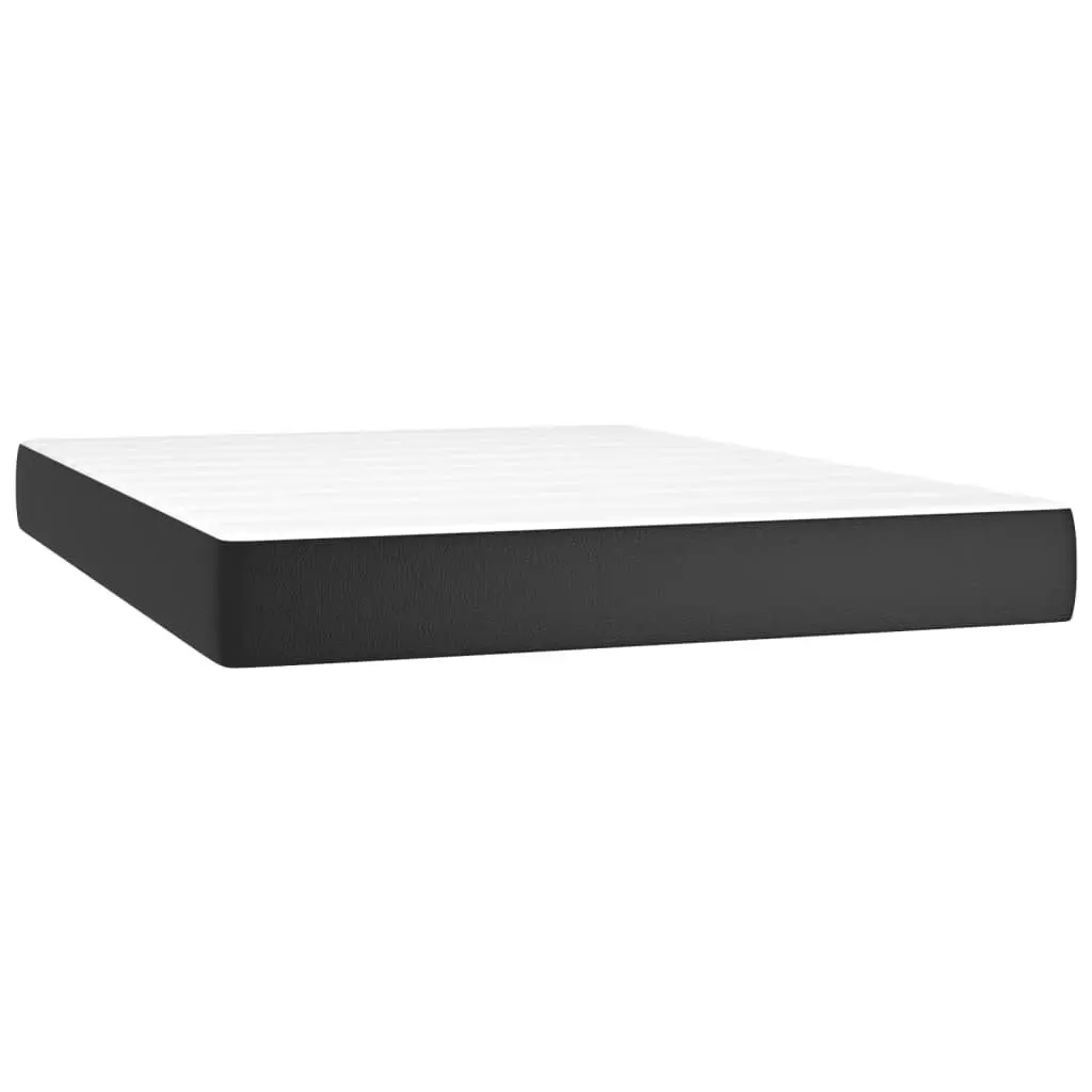 Box Spring Bed Black Queen Size Faux Leather with Pocket Spring Mattress