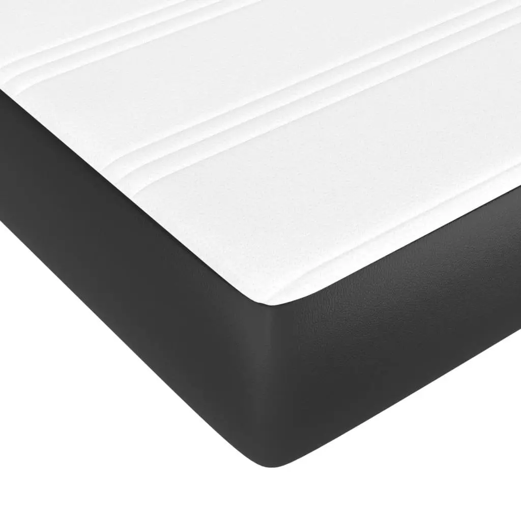 Queen Size Box Spring Bed Black Faux Leather Pocket Spring Mattress