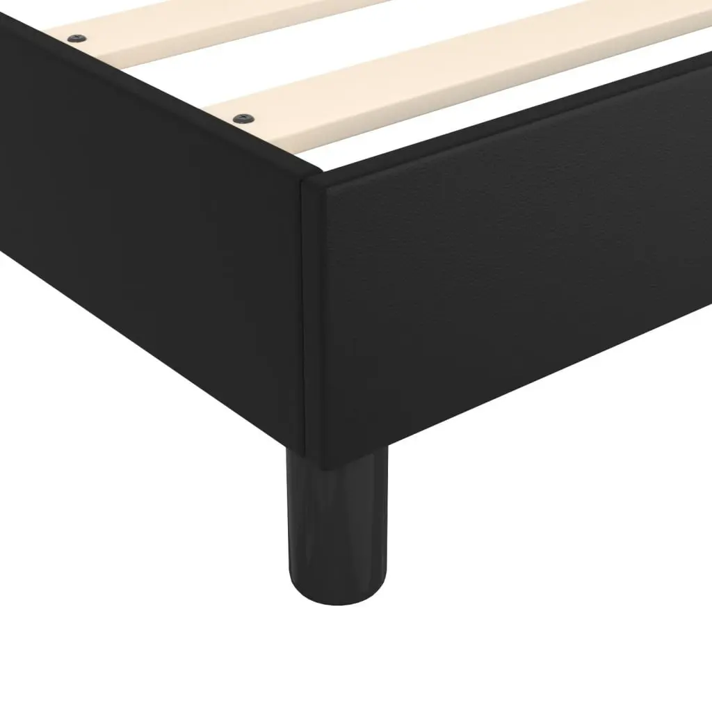 Queen Size Box Spring Bed Black Faux Leather Pocket Spring Mattress