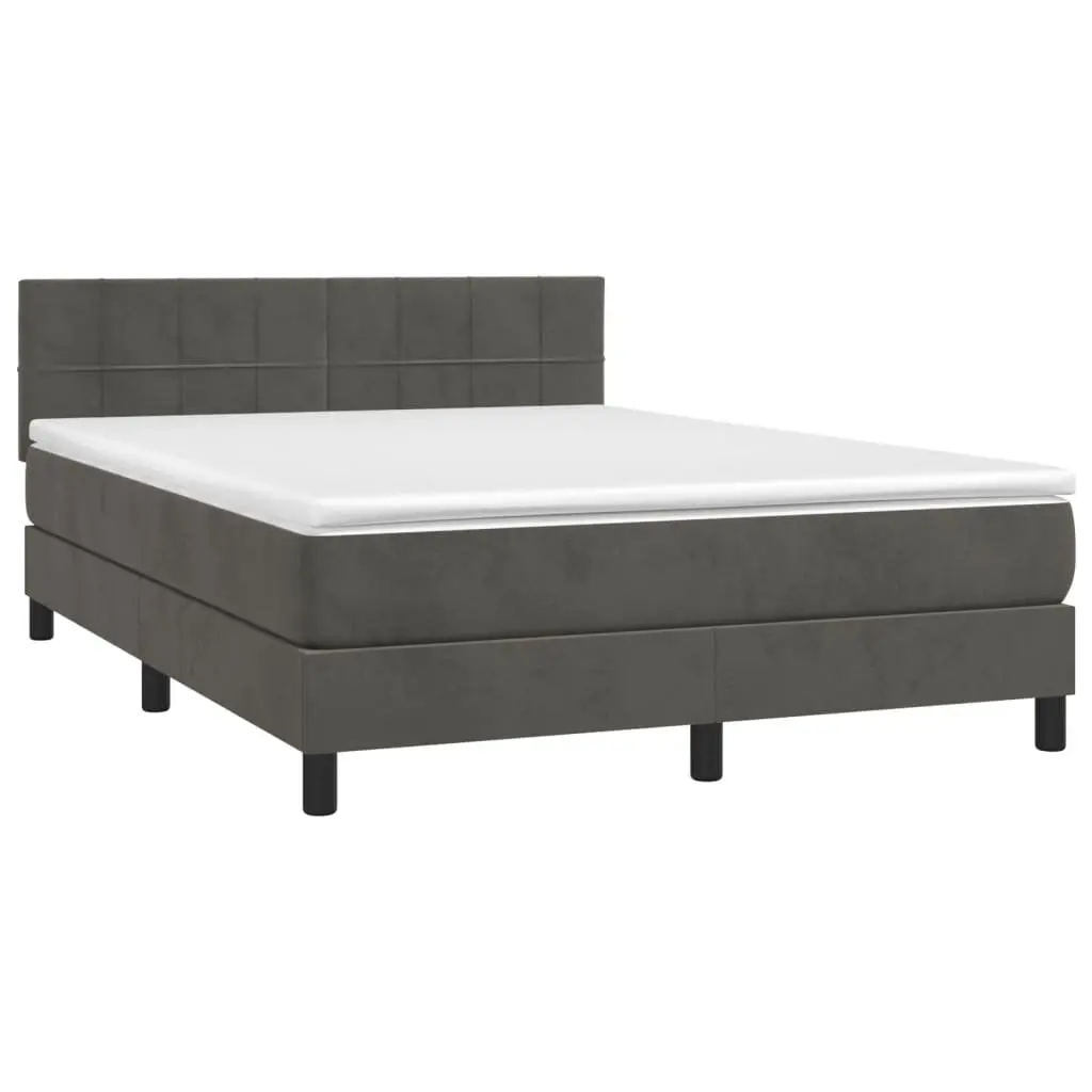 Queen Size Box Spring Bed Dark Grey Velvet 153x203cm Adjustable Headboard Pocket Spring Mattress Medium-Firm Support