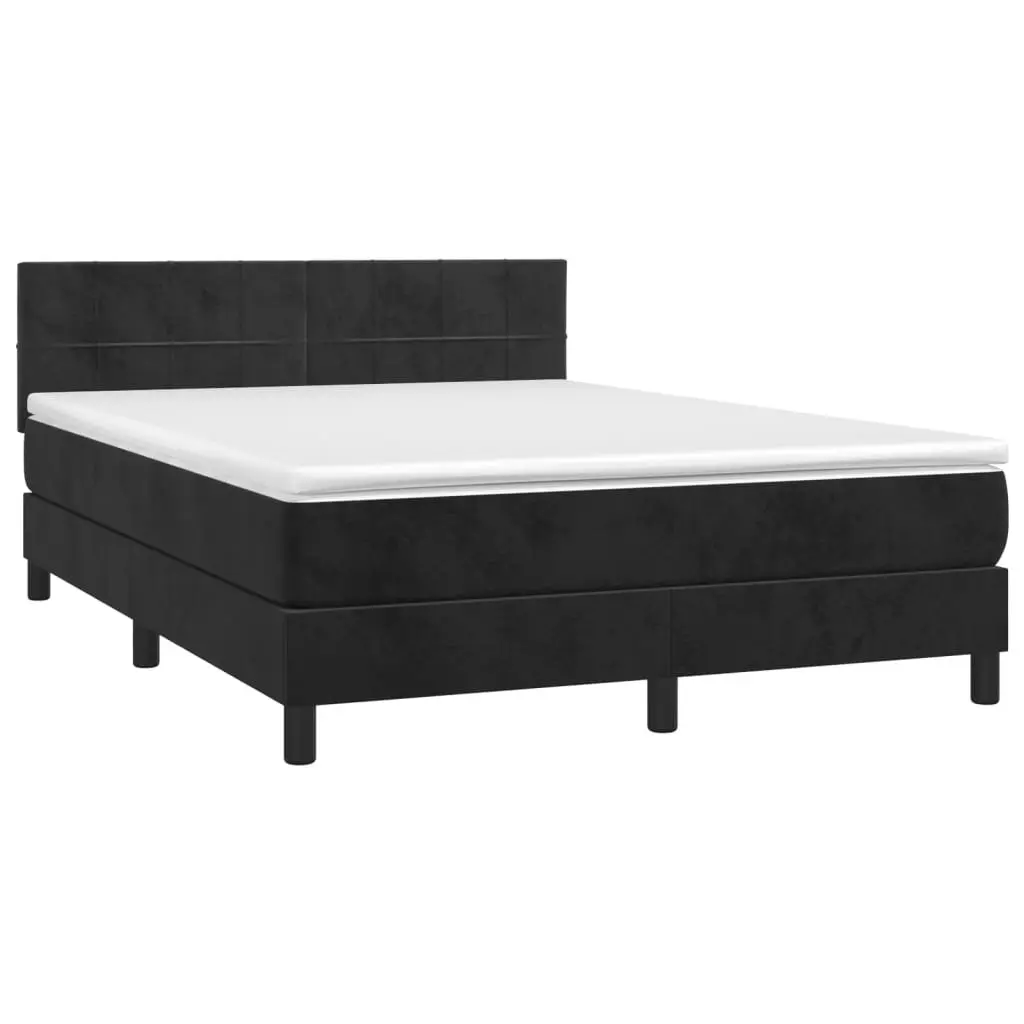 Box Spring Bed Black Velvet Queen Size 153x203cm with Pocket Spring Mattress and Adjustable Headboard