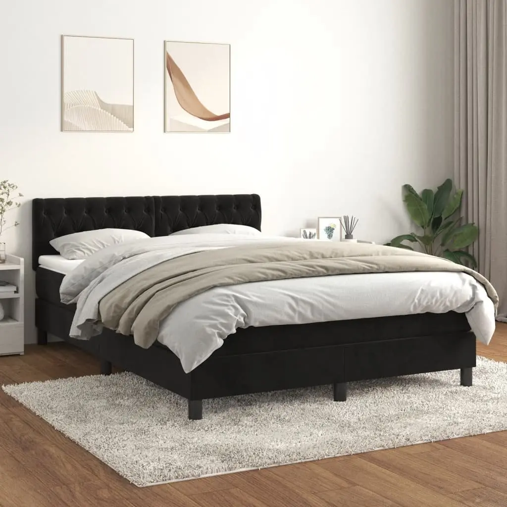 Queen Size Box Spring Bed Black Velvet Adjustable Headboard Pocket Spring Mattress