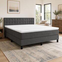 Box Spring Bed with Pocket Spring Mattress, Grey Velvet 153x203cm