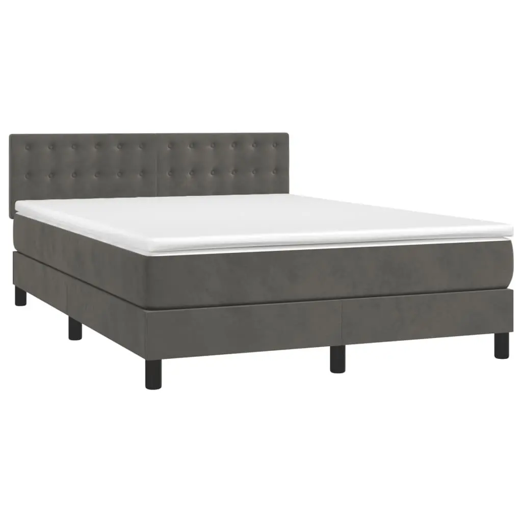 Box Spring Bed Grey Queen Size 153x203cm with Pocket Spring Mattress Adjustable Headboard Velvet Upholstery