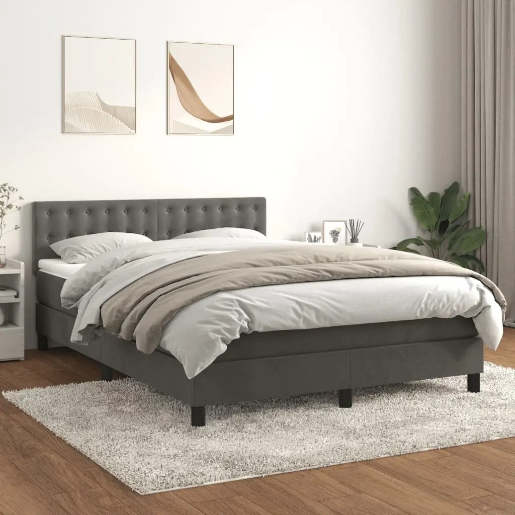 Box Spring Bed Grey Queen Size 153x203cm with Pocket Spring Mattress Adjustable Headboard Velvet Upholstery
