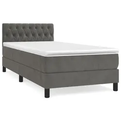 Box Spring Bed with Pocket Spring Mattress King Single Grey Velvet Headboard