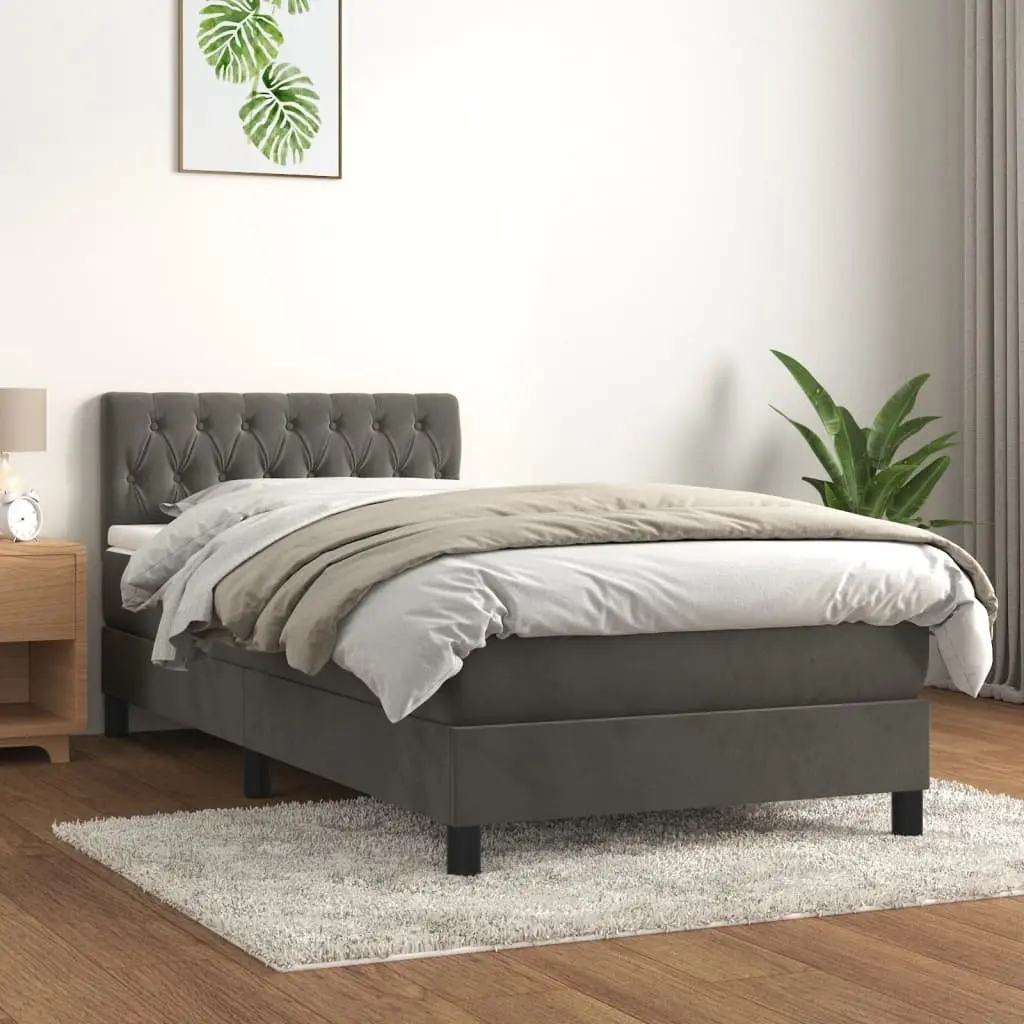 Box Spring Bed Grey King Single Velvet Adjustable Headboard Pocket Spring Mattress