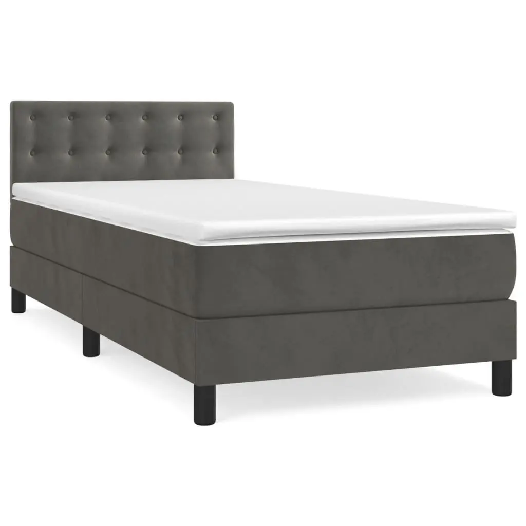 Box Spring Bed Grey King Single 106x203cm Velvet Pocket Spring Mattress Adjustable Headboard Slatted Base