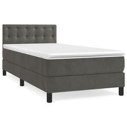Box Spring Bed King Single 106x203cm Grey Velvet Pocket Spring Mattress