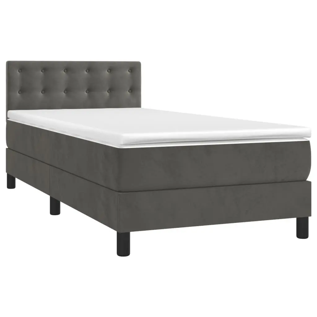 Box Spring Bed Grey King Single 106x203cm Velvet Pocket Spring Mattress Adjustable Headboard Slatted Base