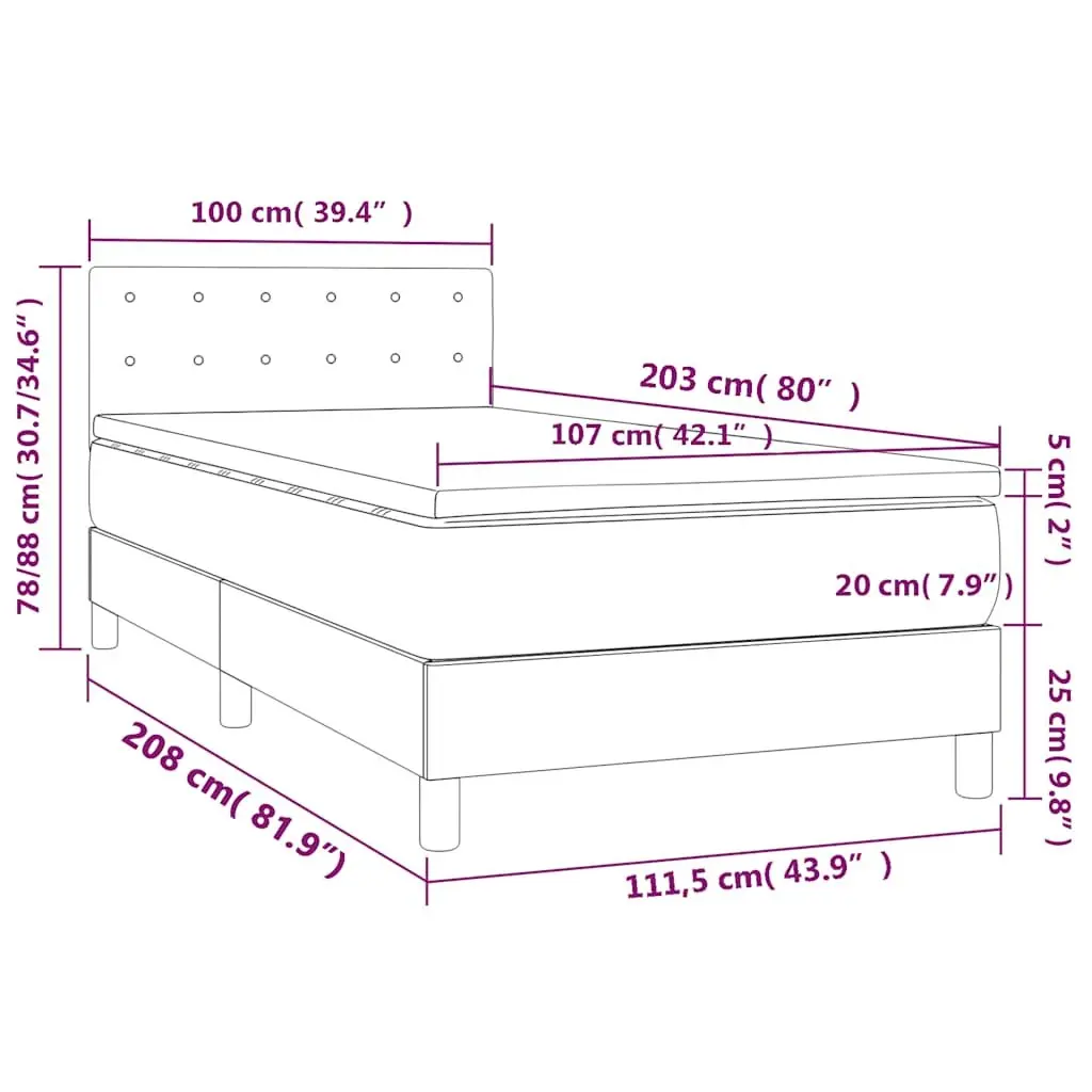 Box Spring Bed Grey King Single 106x203cm Velvet Pocket Spring Mattress Adjustable Headboard Slatted Base