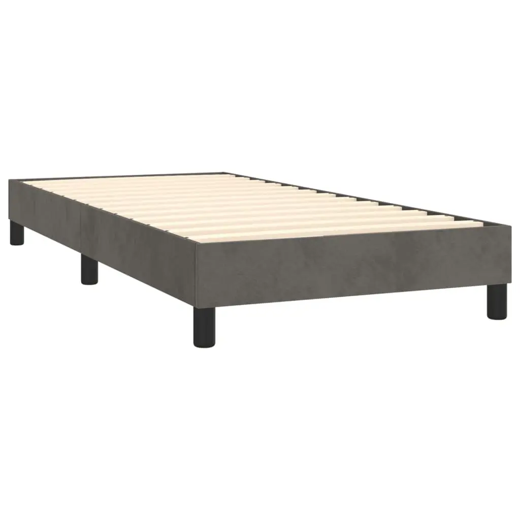 Box Spring Bed Grey King Single 106x203cm Velvet Pocket Spring Mattress Adjustable Headboard Slatted Base