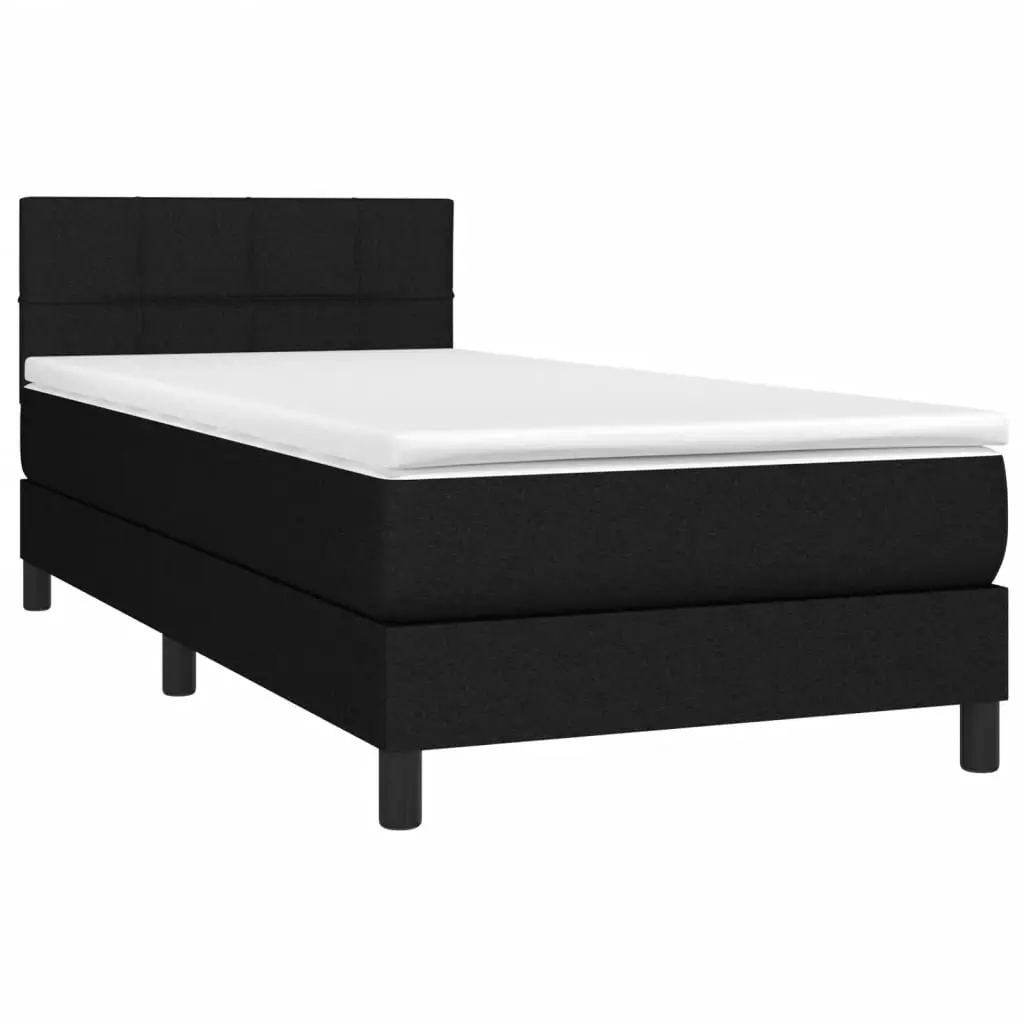 Box Spring Bed Black King Single Adjustable Headboard with LED Lighting and Pocket Sprung Mattress