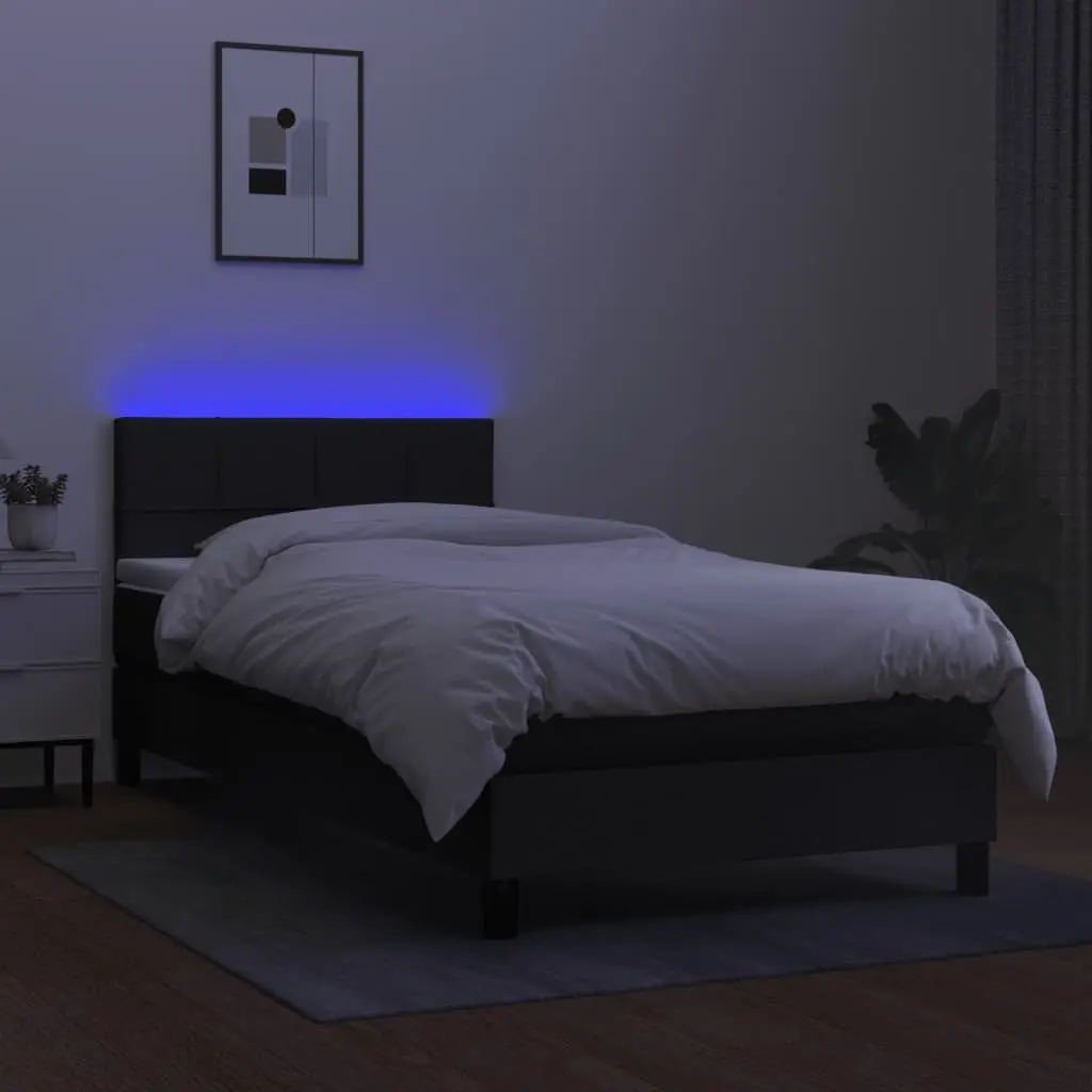 Box Spring Bed Black King Single Adjustable Headboard with LED Lighting and Pocket Sprung Mattress