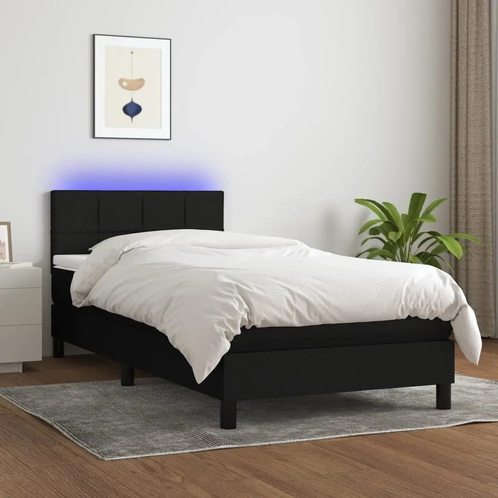 Box Spring Bed Black King Single Adjustable Headboard with LED Lighting and Pocket Sprung Mattress