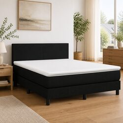 Compact Queen Box Spring Bed with Pocket Mattress and LED Black 152x203cm