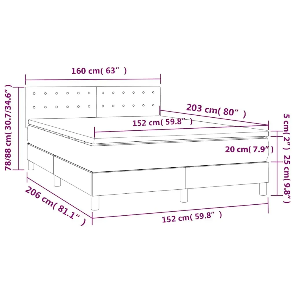 Queen Size Box Spring Bed Grey Fabric Pocket Spring Mattress Adjustable Headboard LED Lighting