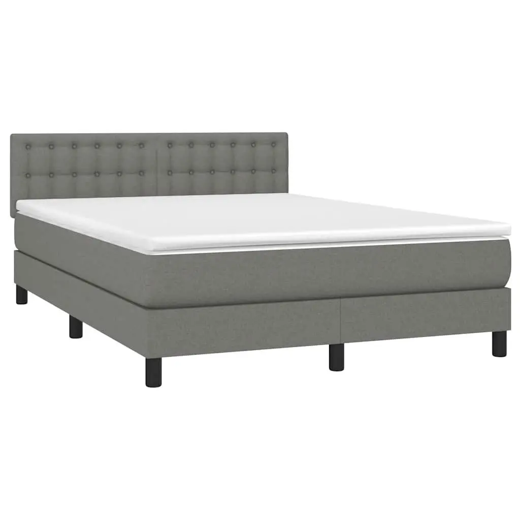 Queen Size Box Spring Bed Grey Fabric Pocket Spring Mattress Adjustable Headboard LED Lighting