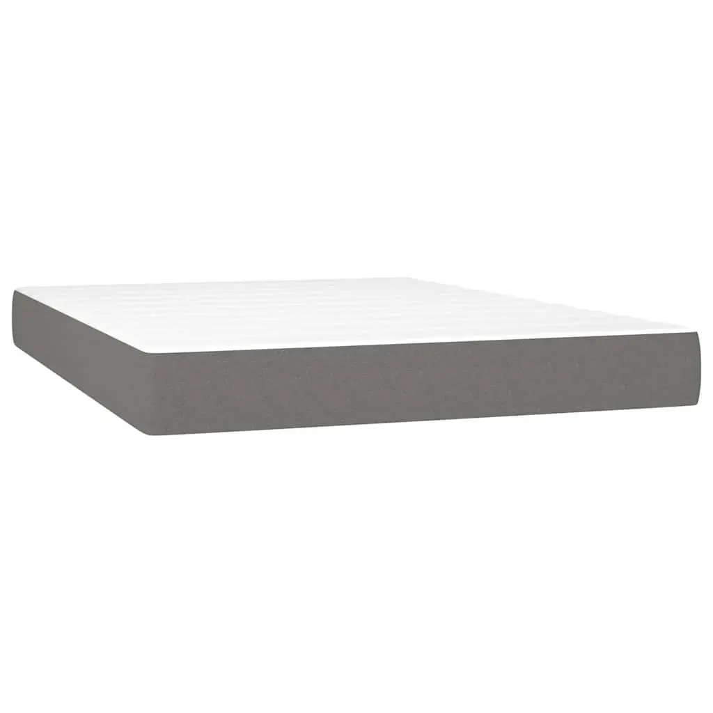 Queen Size Box Spring Bed Grey Fabric Pocket Spring Mattress Adjustable Headboard LED Lighting
