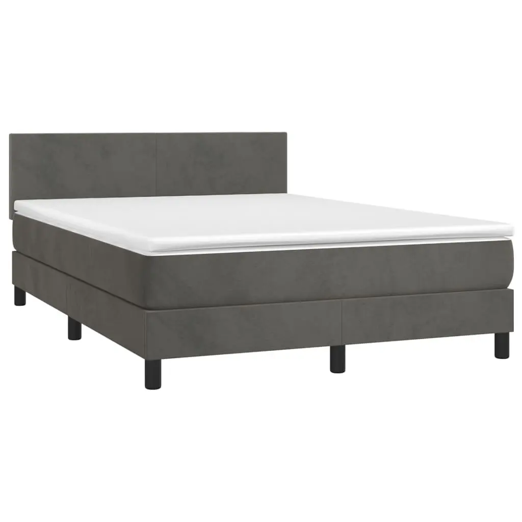 Box Spring Bed Dark Grey Queen Size Pocket Spring Mattress LED Headboard