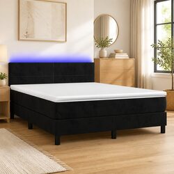 Compact Queen Box Spring Bed with LED Headboard