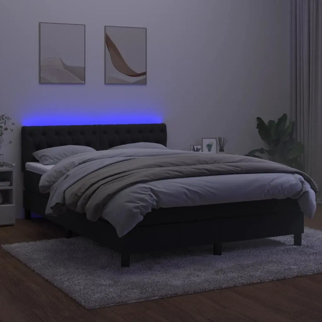 Box Spring Bed Black Velvet Queen Size Integrated Pocket Mattress Adjustable LED Headboard 152x203cm