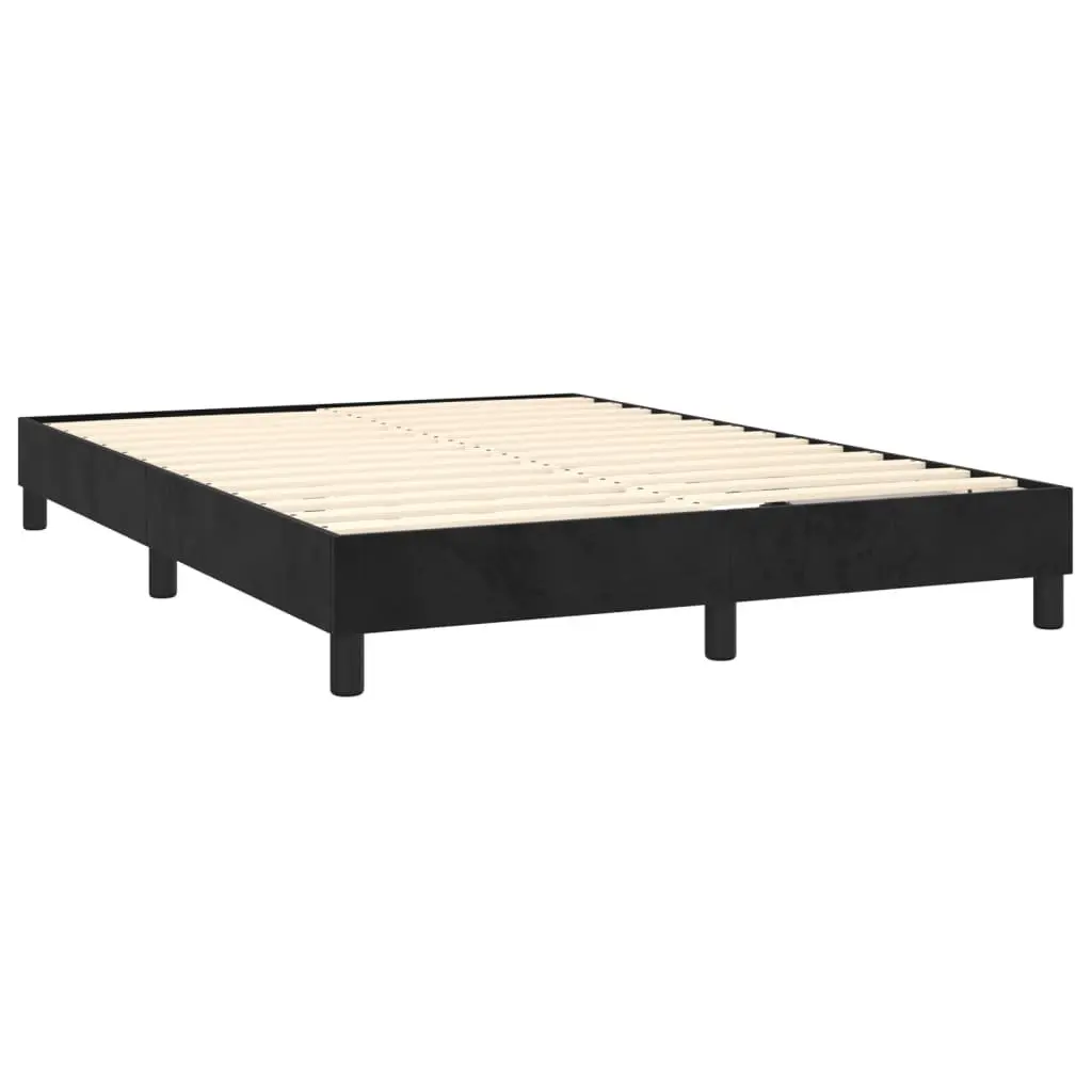 Box Spring Bed Black Velvet Queen Size Integrated Pocket Mattress Adjustable LED Headboard 152x203cm