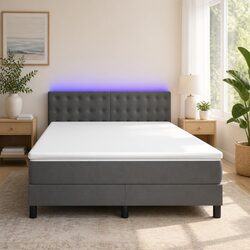 Queen Size Box Spring Bed with Pocket Spring Mattress LED Headboard Grey Velvet
