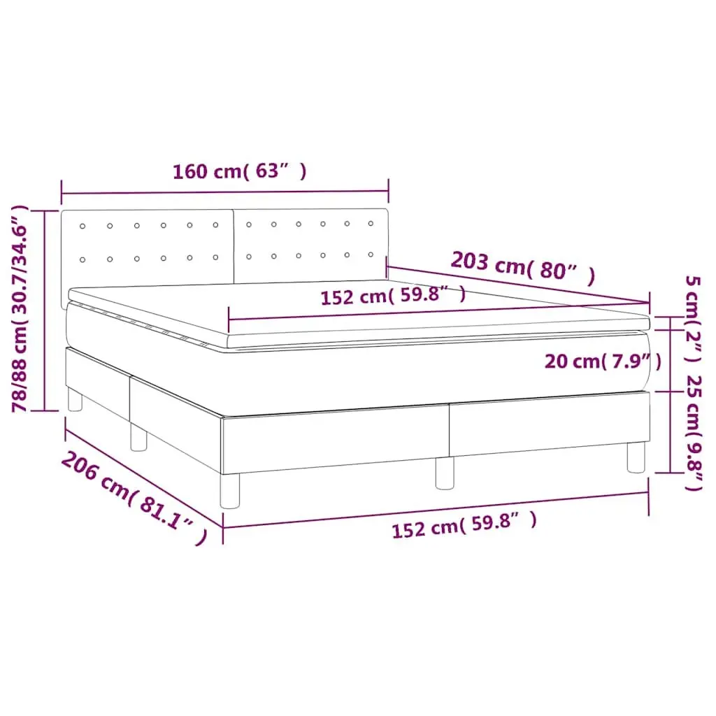 Box Spring Bed Black Velvet 152x203cm Adjustable Headboard Pocket Spring Mattress LED Lighting