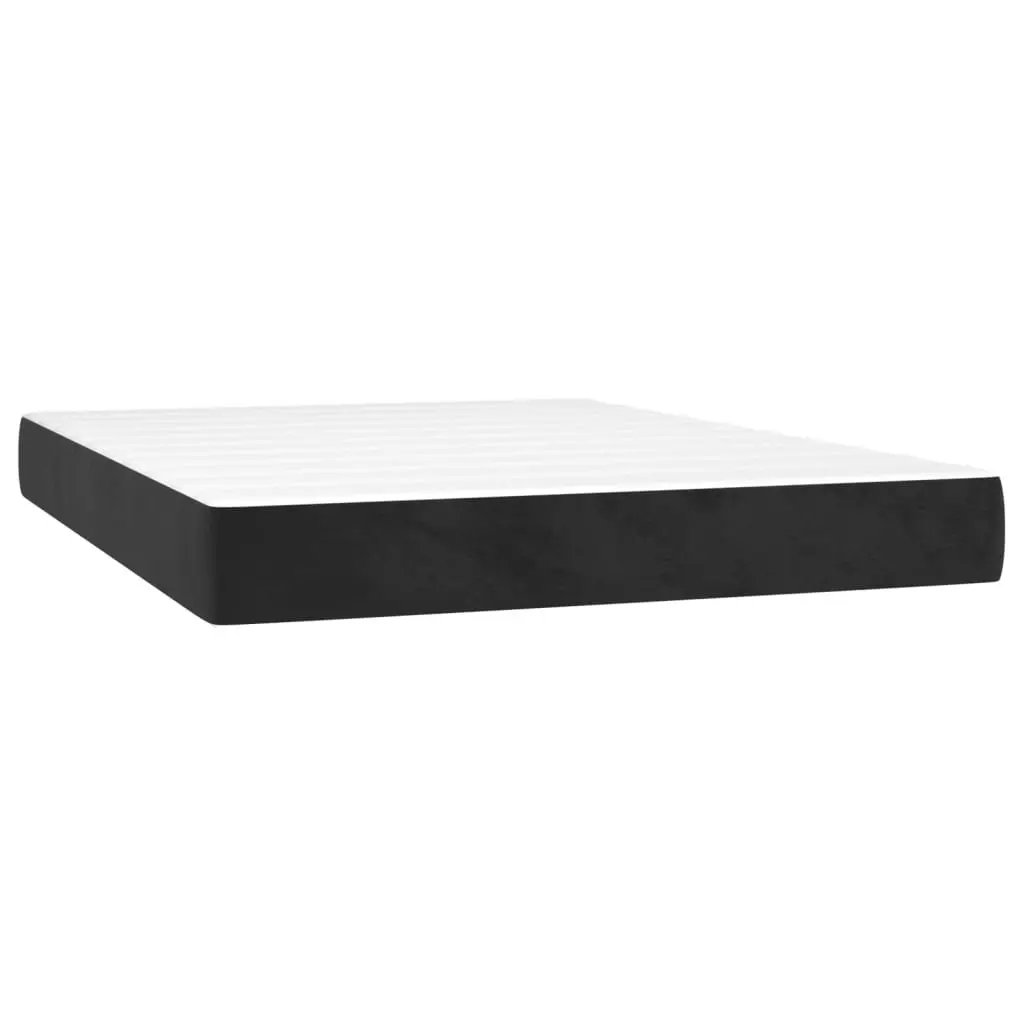 Box Spring Bed Black Velvet 152x203cm Adjustable Headboard Pocket Spring Mattress LED Lighting