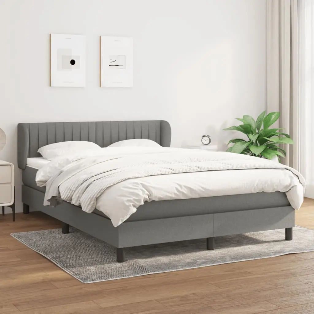 Box Spring Bed Dark Grey Queen Size Pocket Spring Mattress Adjustable Headboard