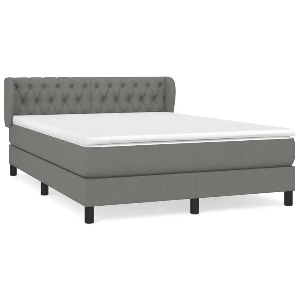 Box Spring Bed Grey Queen Size Adjustable Headboard 153x203cm Fabric Mattress
